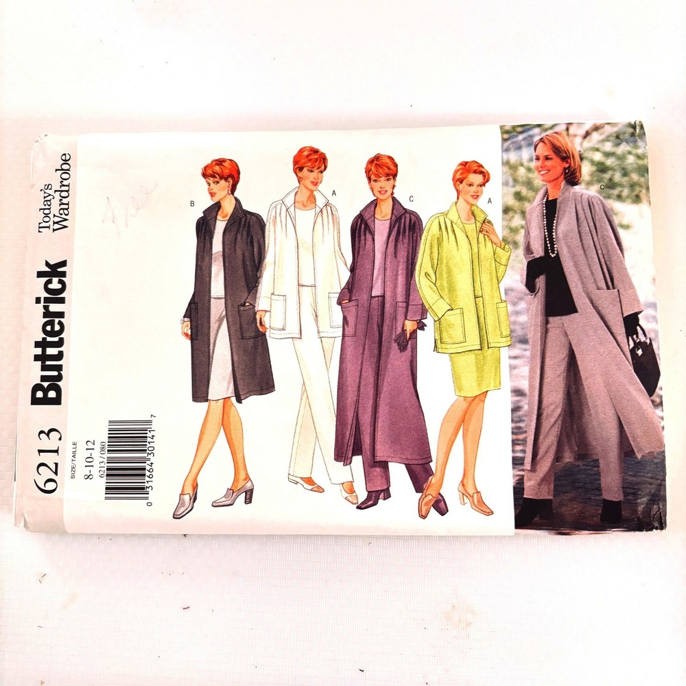 Butterick 6213 Duster Coat Jacket Skirt Pants Top Sz 8-12 90s Minimalist Uncut